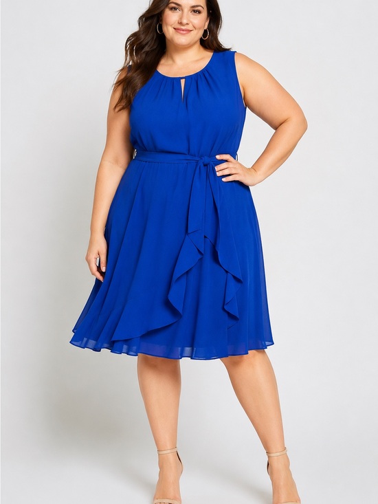 Jessica Howard Dresses & Skirts - Jessica Howard Royal Blue Cascade Ruffle Tie Waist Sleeveless Dress Plus Size 20